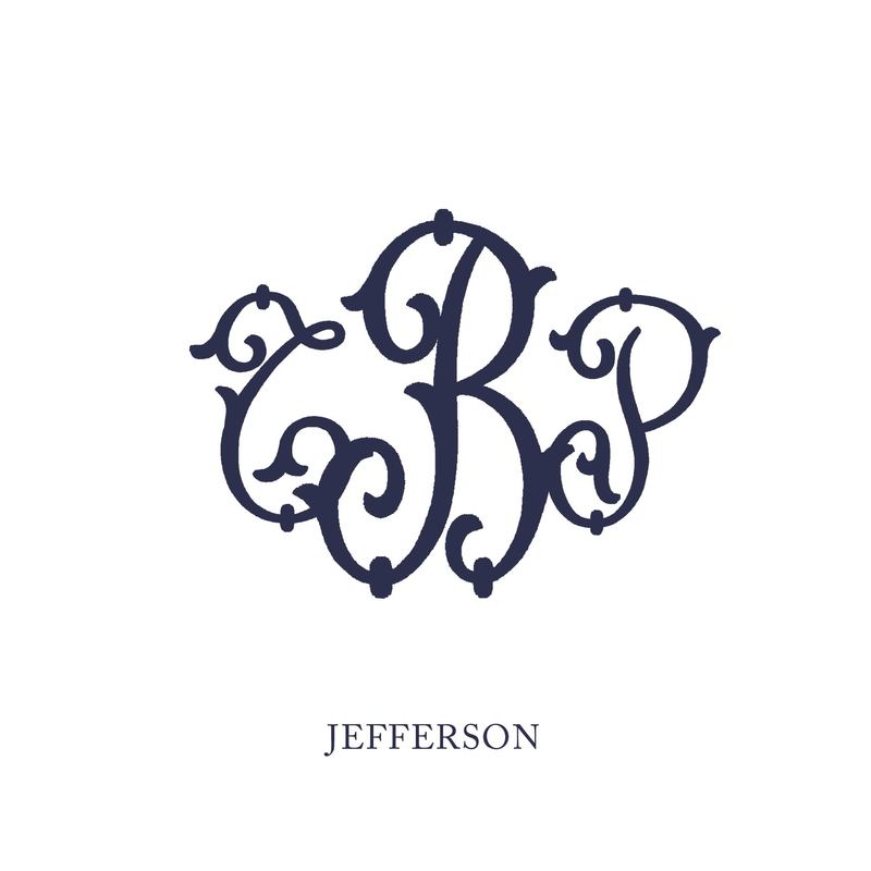 Wallace Monograms - Jefferson. See samples of this monogram by searching #wpc_jefferson on social media.